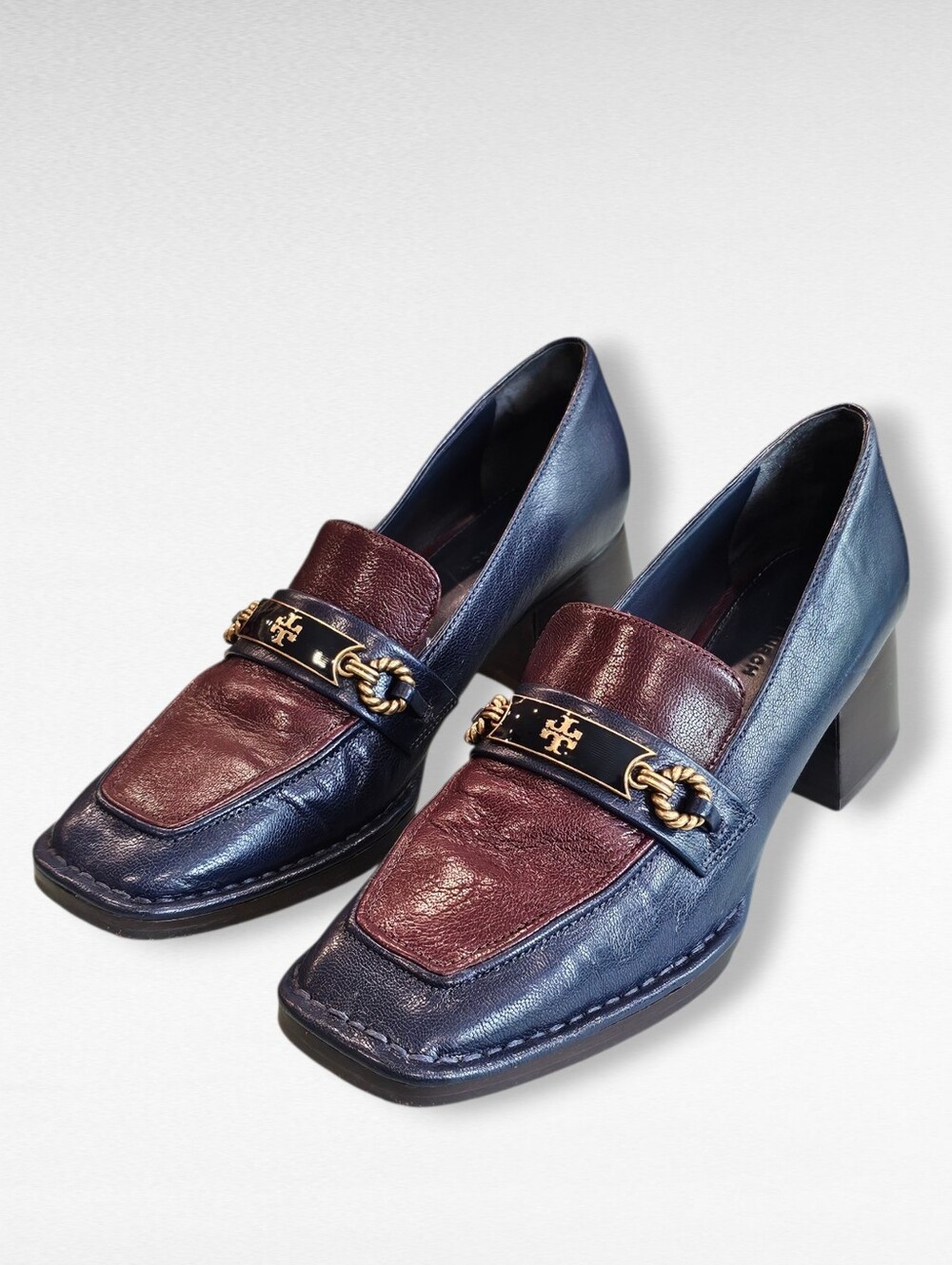 Tory Burch Perrine 55 Heel Loafer Royal Navy and Plum 134951 Size 7.5M